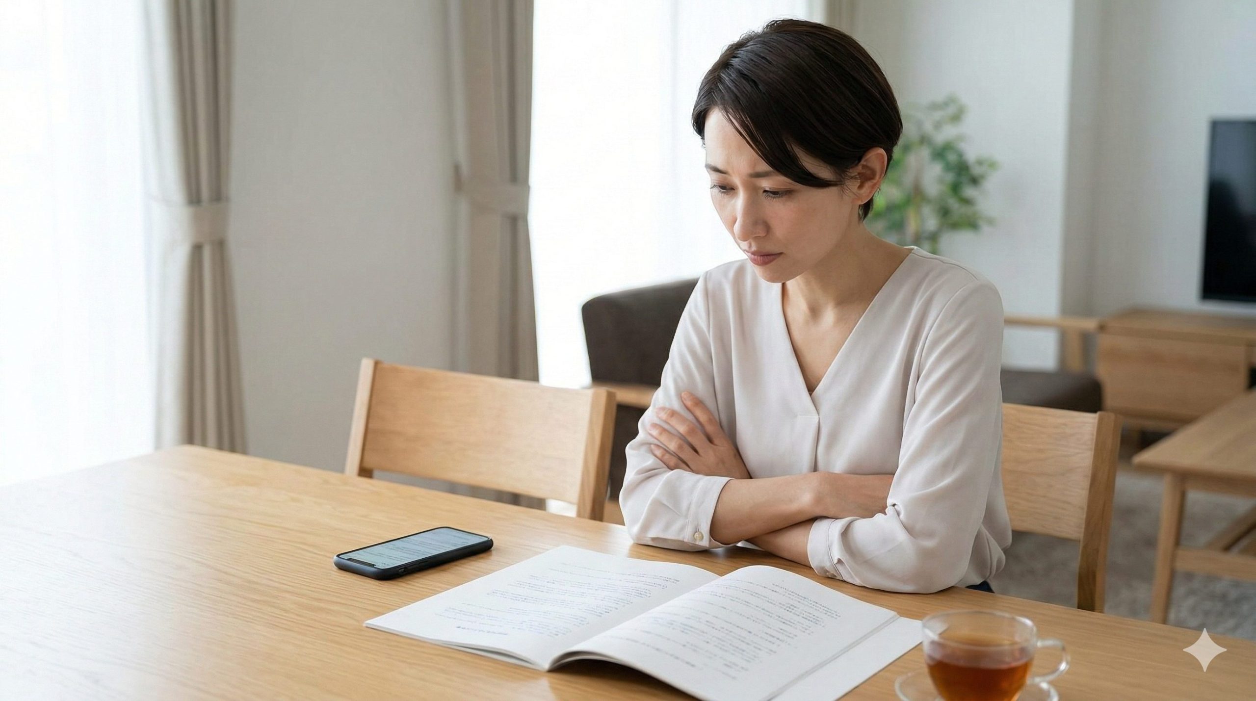 義両親の介護義務について法律専門書を確認し、真剣に悩む日本人の嫁。