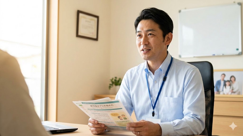 認知症について相談を受けているケアマネージャー