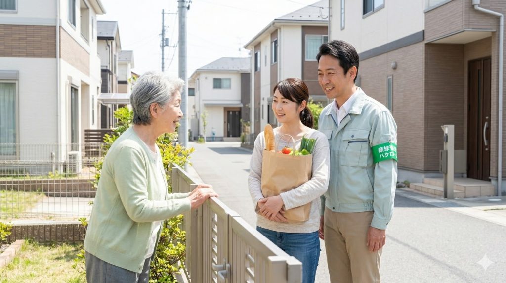 和室の古い桐タンスの引き出しに、しわの寄った日本の高齢男性の手が高額な日本円紙幣の束を隠す様子。タンス預金が空き巣の標的になるリスクを示す。