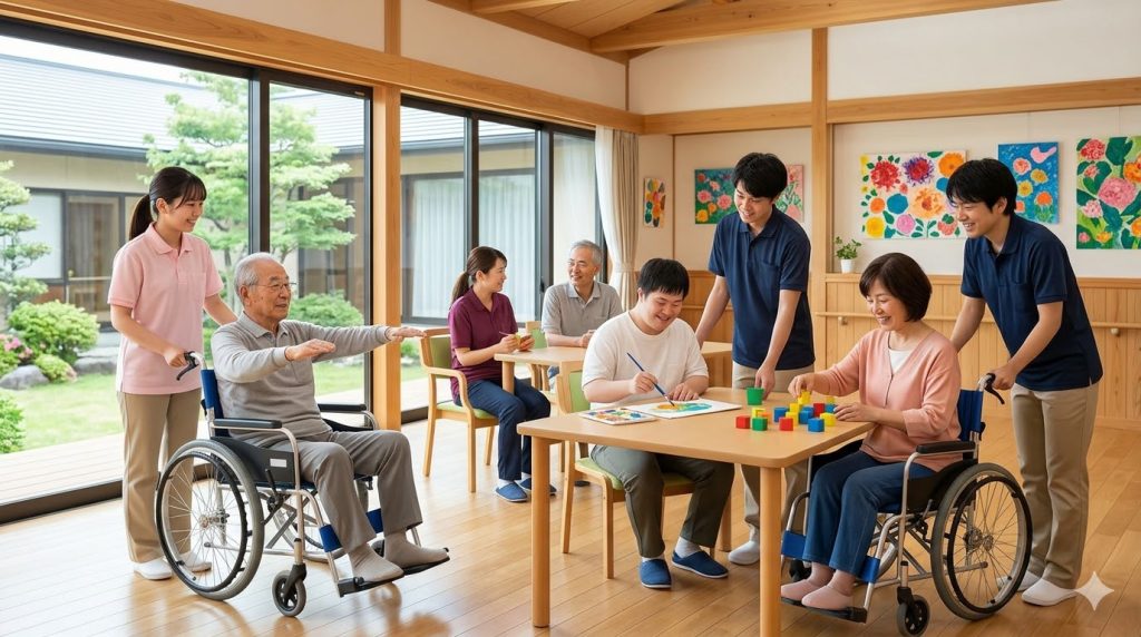 障害のある方も高齢者も一緒に過ごす、日本の「共生型サービス」事業所。65歳以降も通い慣れた場所で支援を受け続ける選択肢。